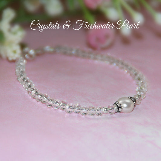 Sterling Silver Crystals & Pearls Bracelet