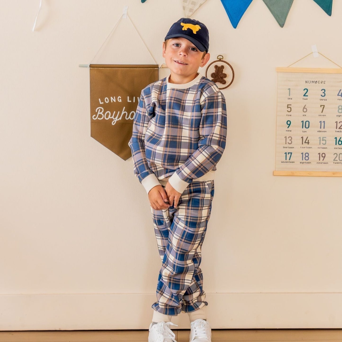 Navy Plaid Sweatshirt & Jogger Set