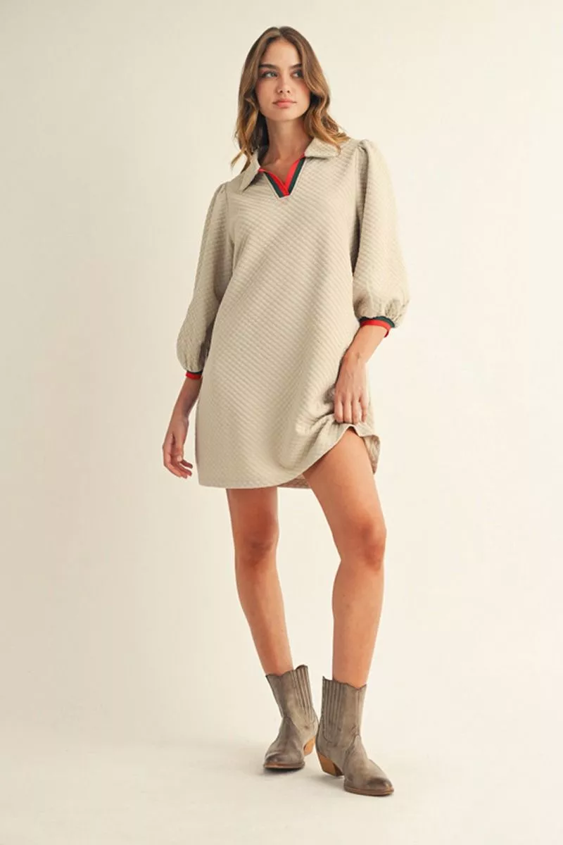 Beige Puff Sleeve Dress