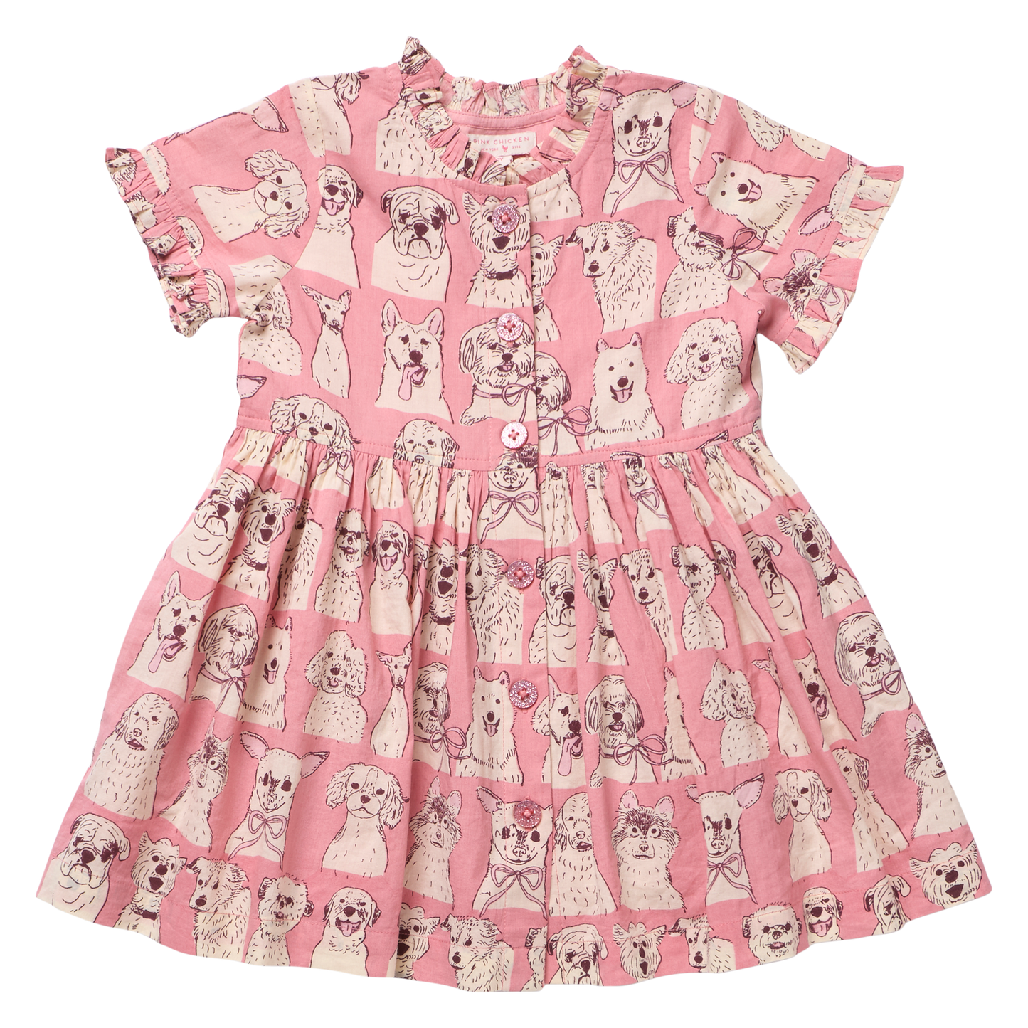 Pink Sketched Dog Autumn Dress