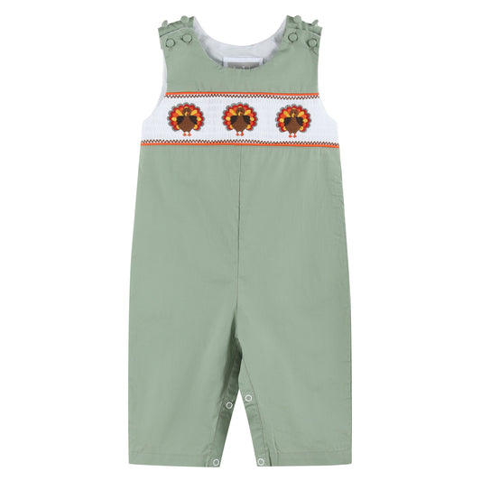 Sage Turkey Smocked Overalls