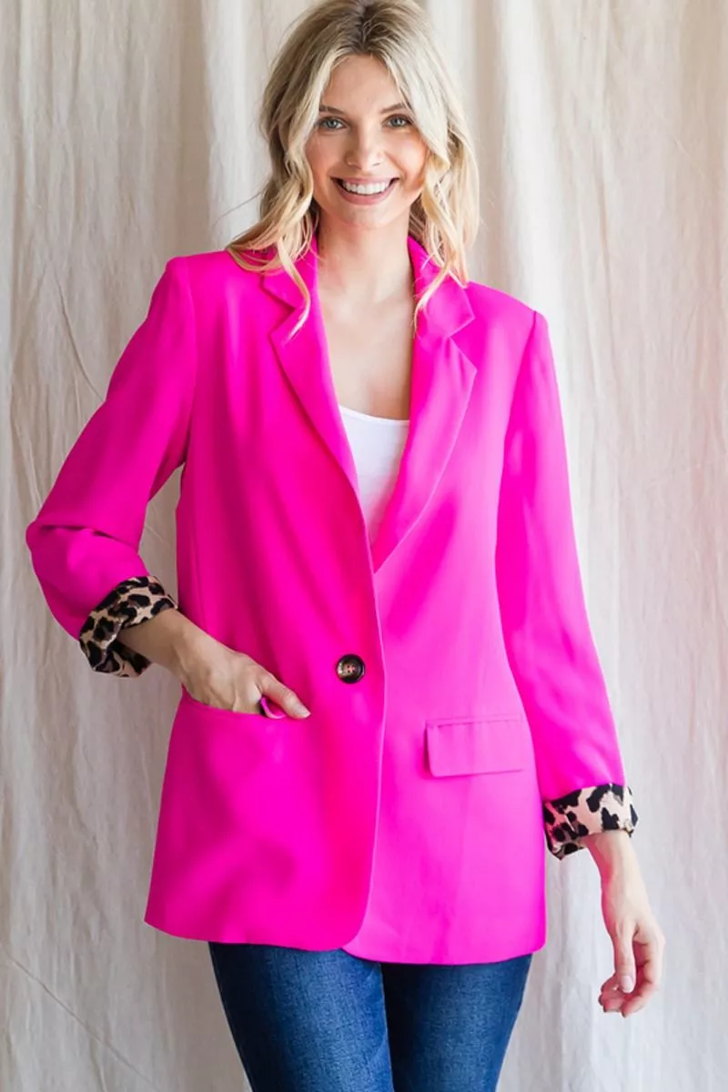 Hot Pink Blazer W/ Leopard Print