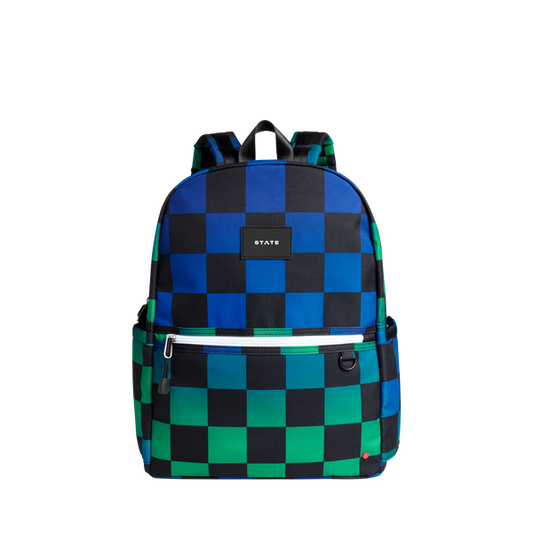 Blue Checkerboard Kane Double Pocket Backpack