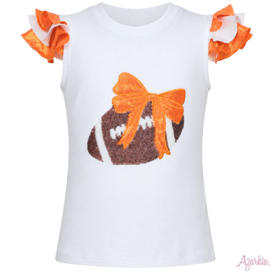 Orange Sequin Bow Football Top
