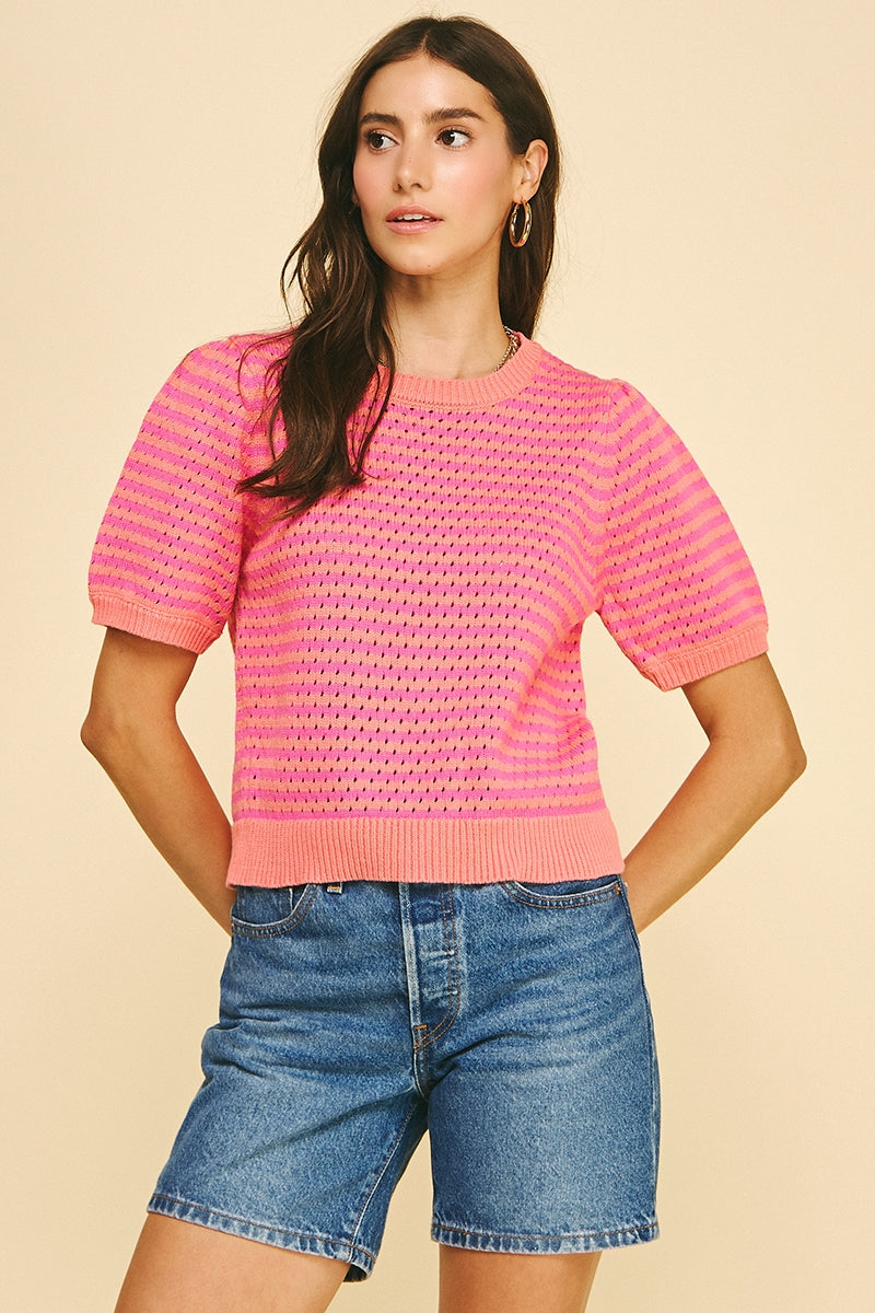 Coral/Pink Striped Knit Top