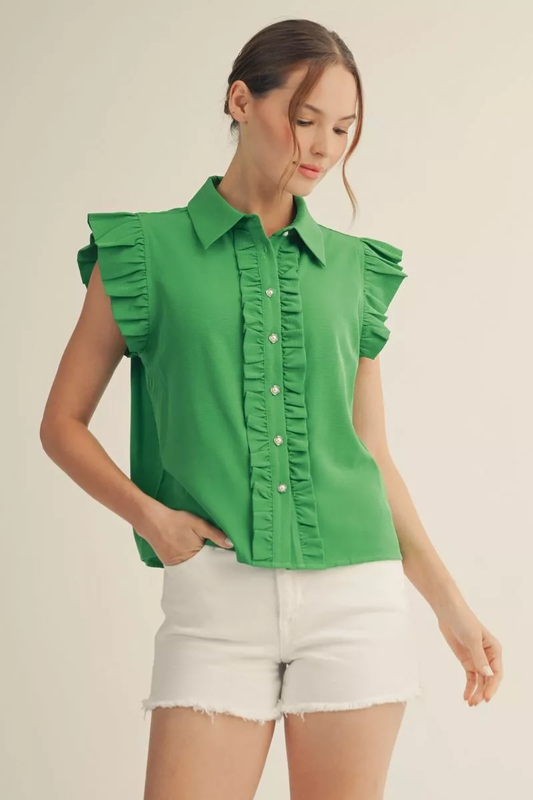 Collar Cap Sleeve Top - Kelly Green