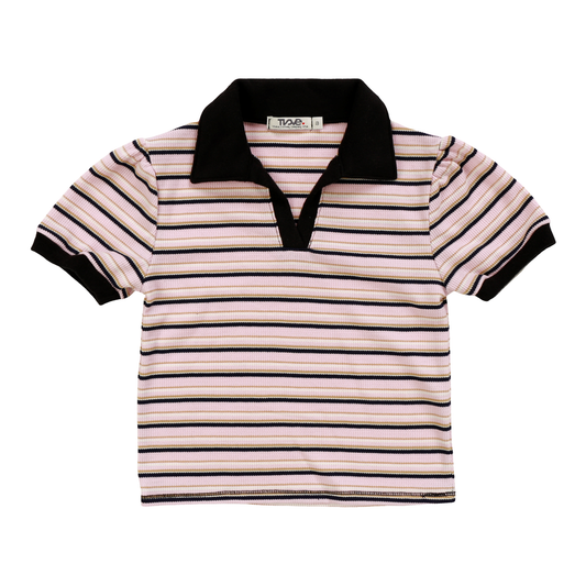 Pink Striped Collared Top