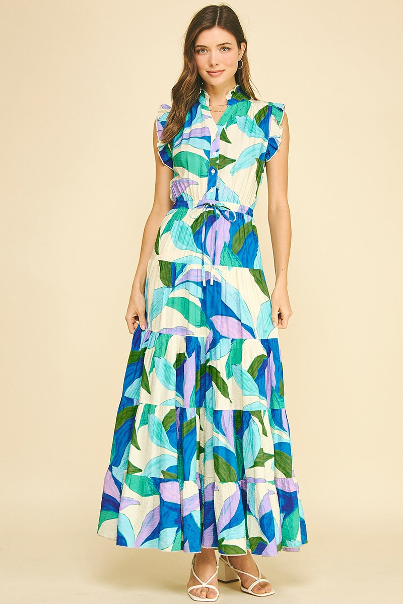 Blue Leaf Tiered Maxi Dress