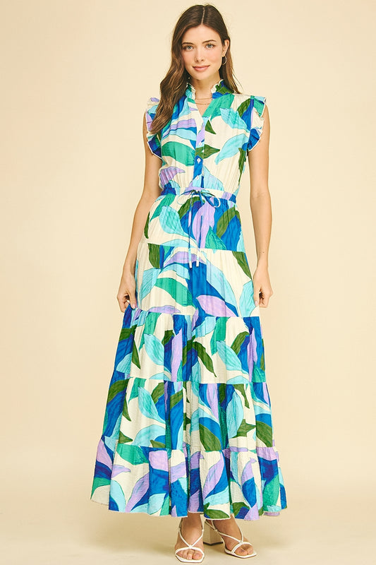 Blue Leaf Tiered Maxi Dress