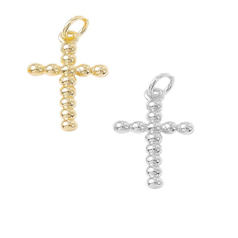 Large Beaded Cross Charm Silver
