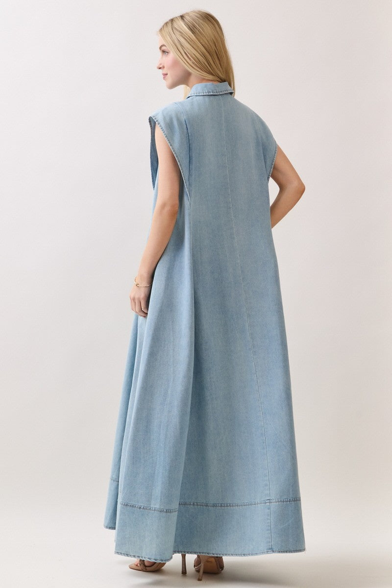 Light Denim Button Down Maxi Dress