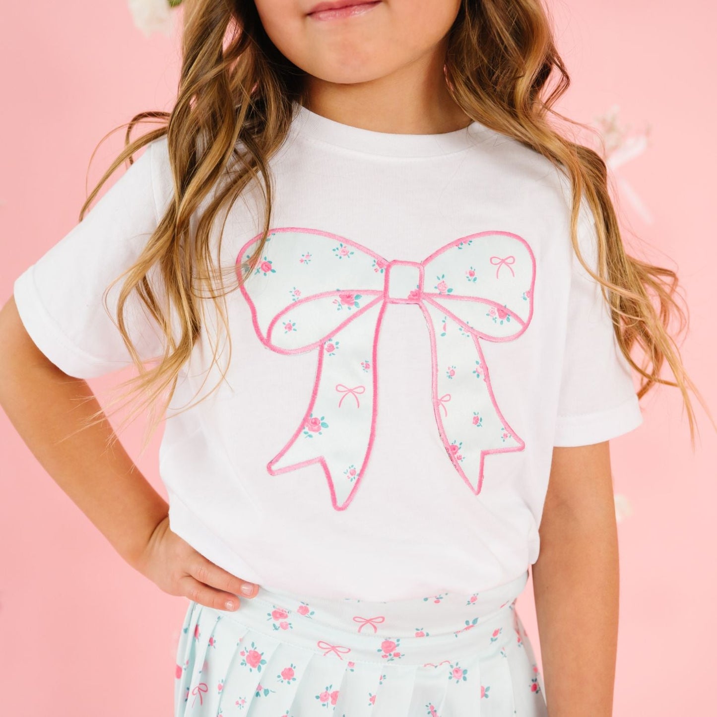 Sky Blue Floral Patch Bow Tee