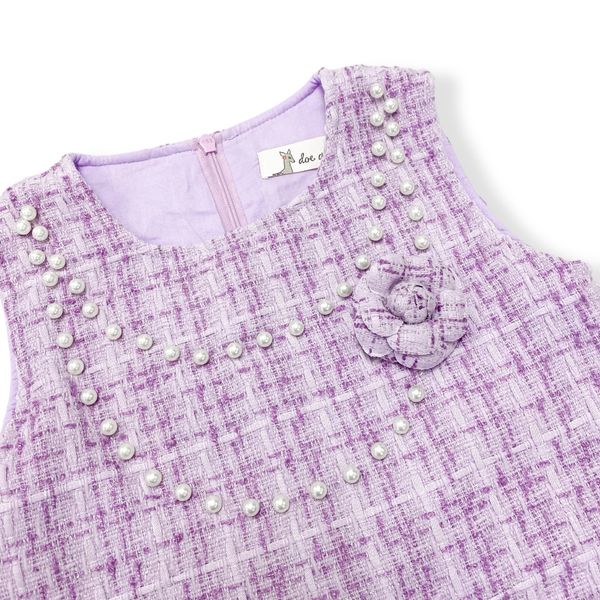 Floral Brooch Pearl Trim Tweed Dress