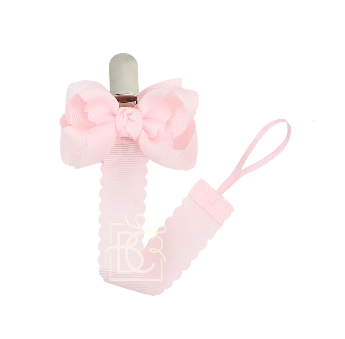 Powder Pink Pacifier Clip W/ Detachable Bow
