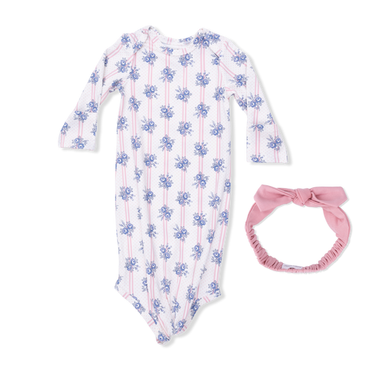 Stripe Dot Roses Gown & Headband
