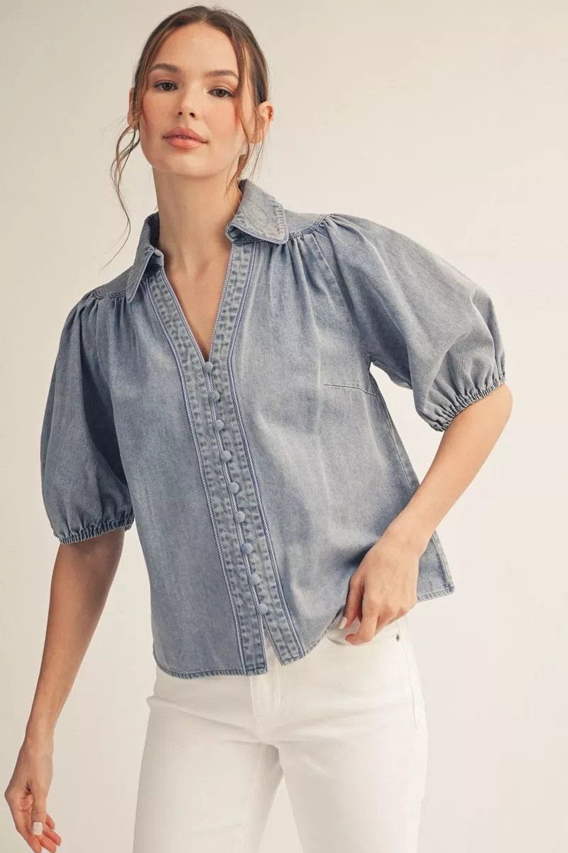 Puff Sleeve Denim Top