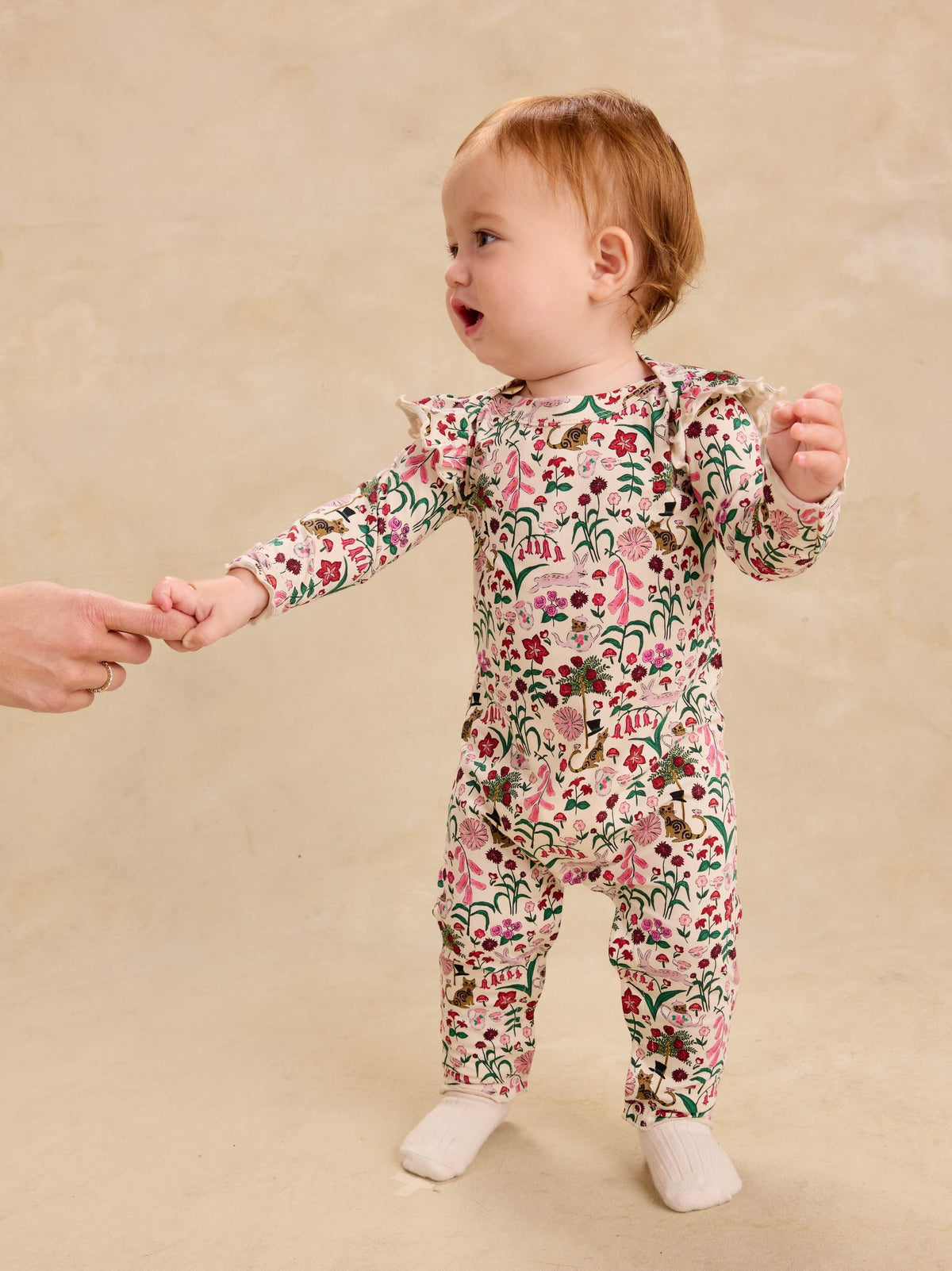 Tea Party Floral Ruffle Shoulder Romper