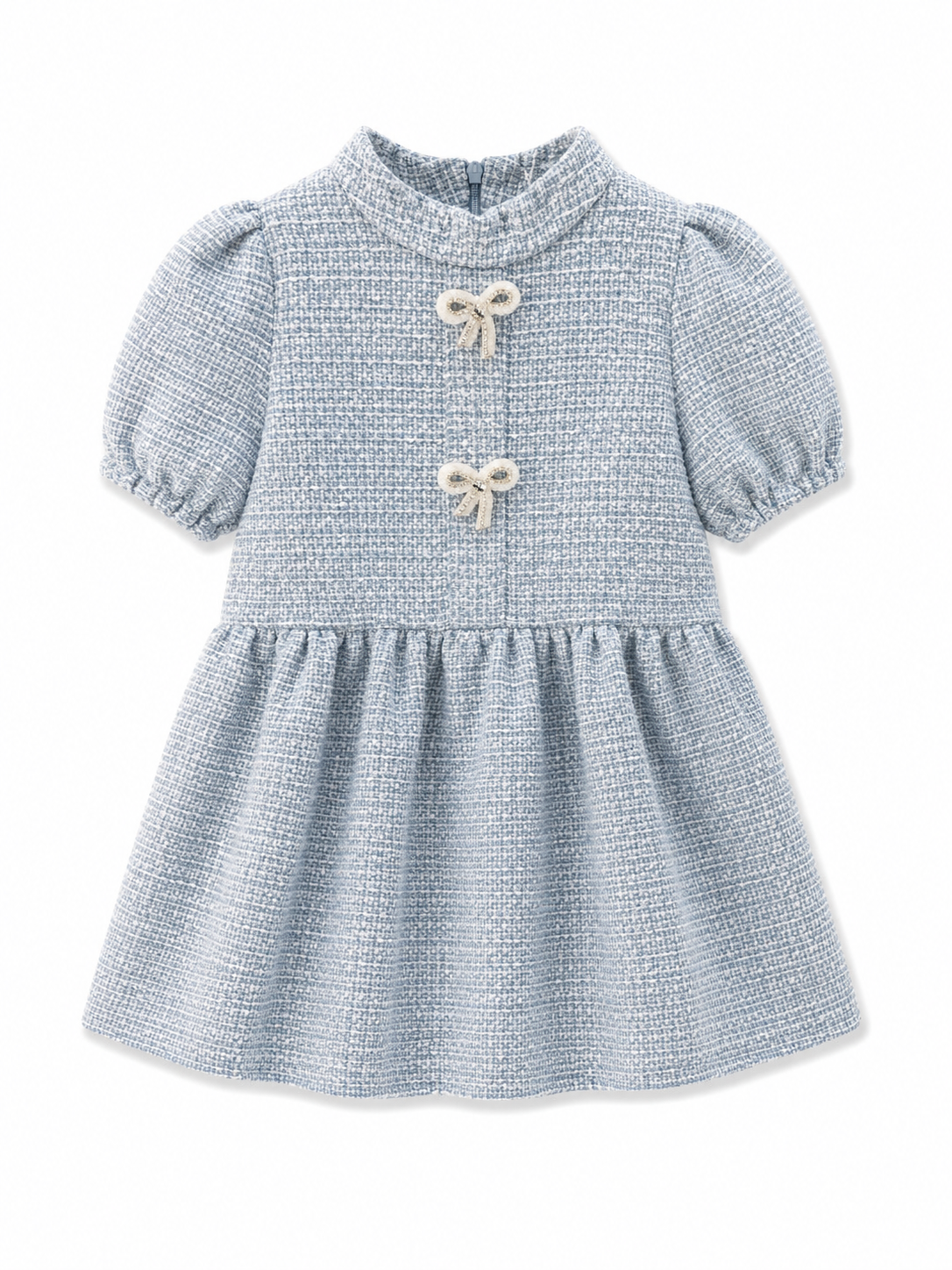 Ice Blue Tweed Bow Dress