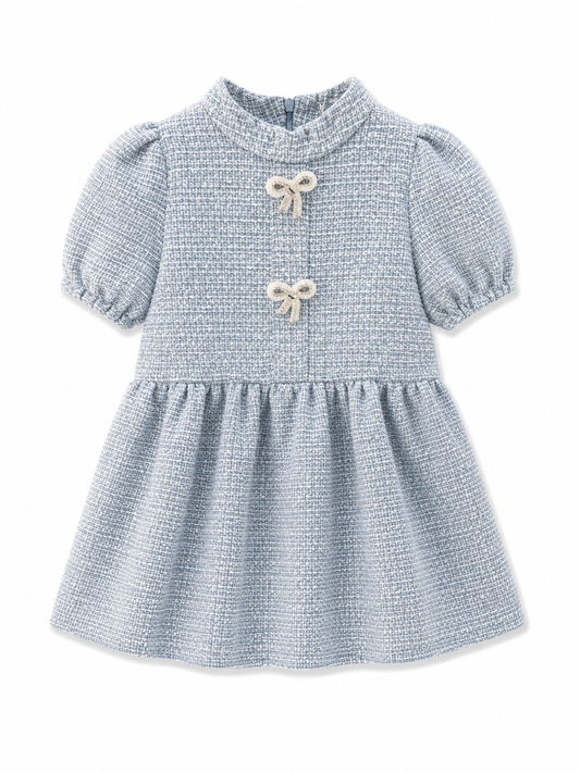 Ice Blue Tweed Bow Dress