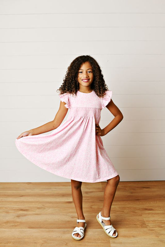 Pink Coquet Bow Smocked Dress
