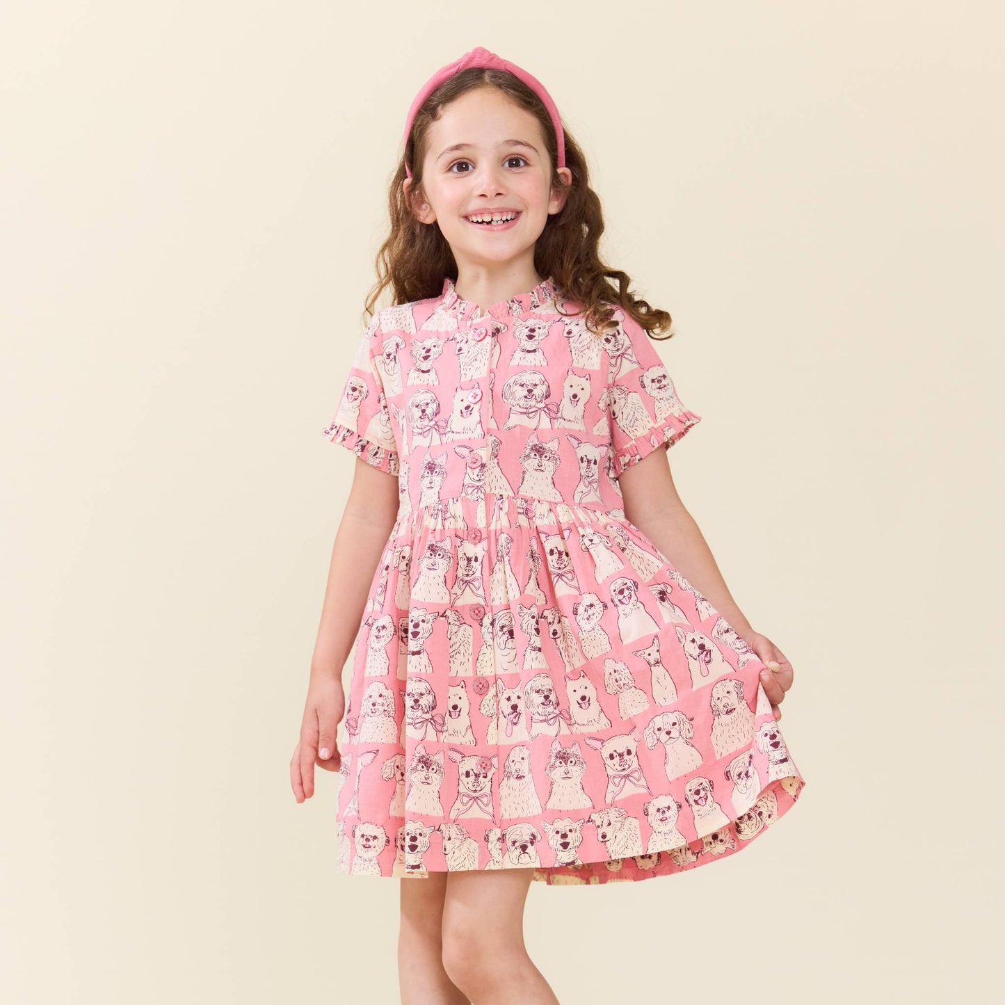 Pink Sketched Dog Autumn Dress