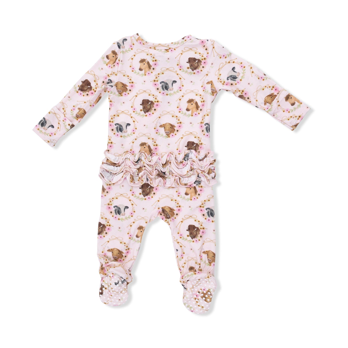 Farm Animals Rope Floral Zip Footie