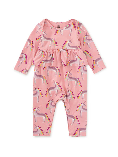 Rainbow Unicorn Peplum Baby Romper