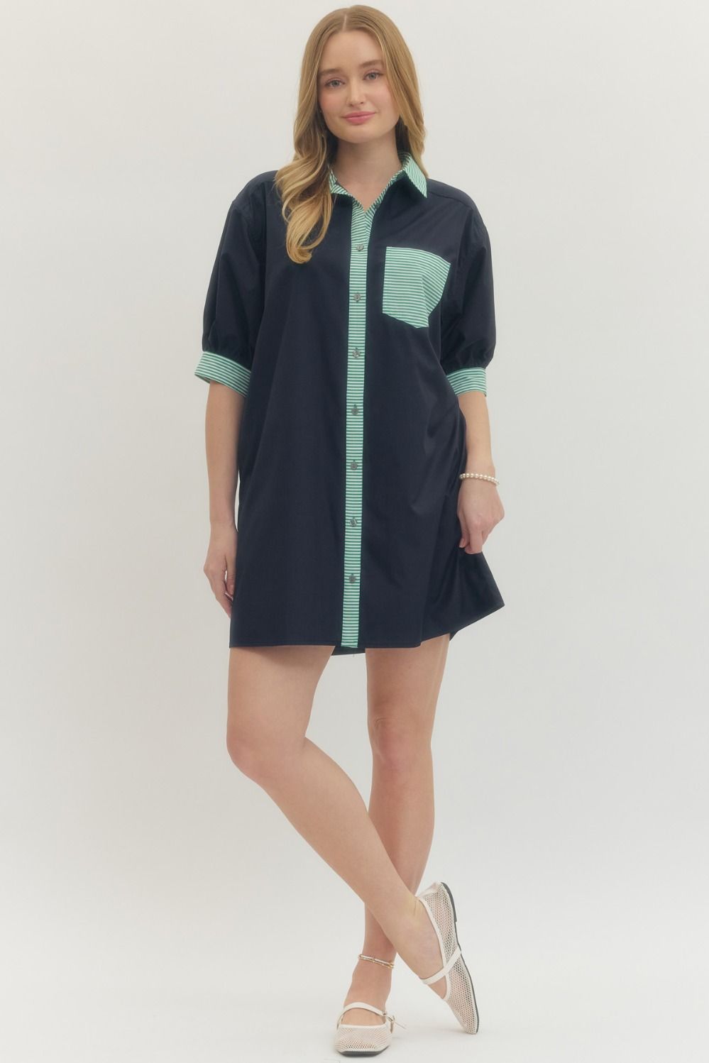 Navy Contrasting Stripe Dress