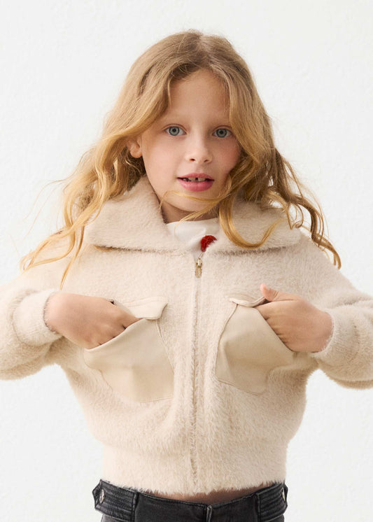 Cream Knit Zip-Up Top