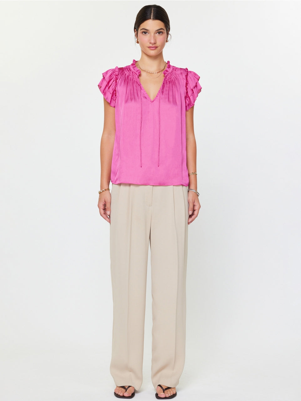 Pink Ruffled Short Sleeve Blouse