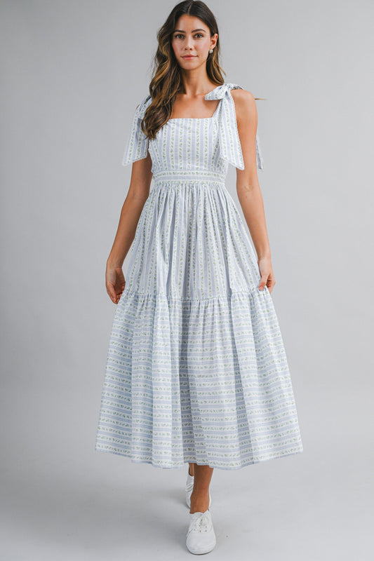 Blue Wallpaper Floral Tiered Midi Dress