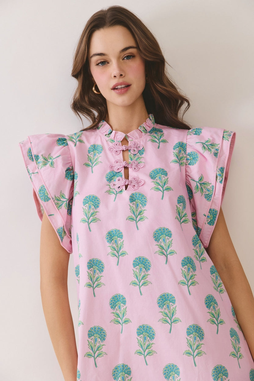 Pink Floral Button Dress