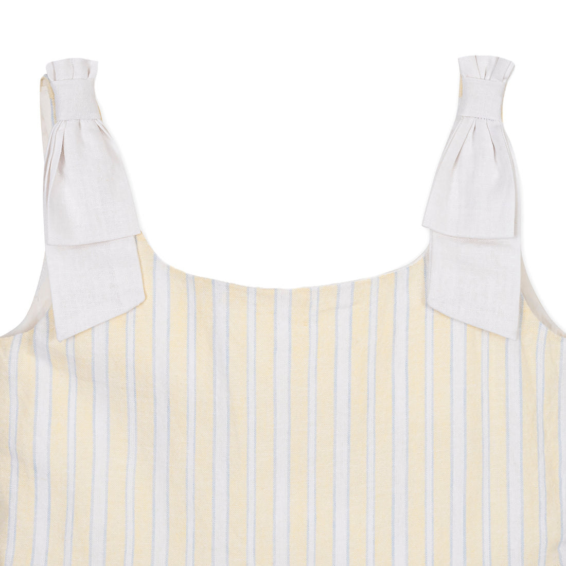 Sunlit Stripe Linen Bow Shoulder Dress
