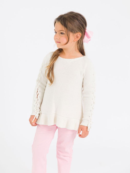 Ruffle Hem Lace Up Sweater