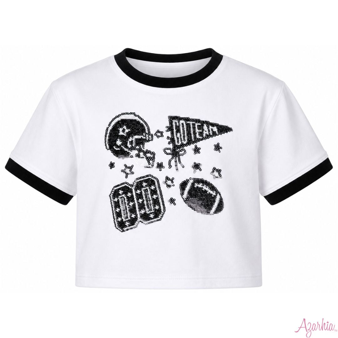 Black Sequin Elements Football Top