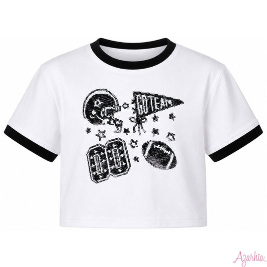 Black Sequin Elements Football Top