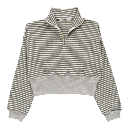 White Wax Striped Zip Mock Neck