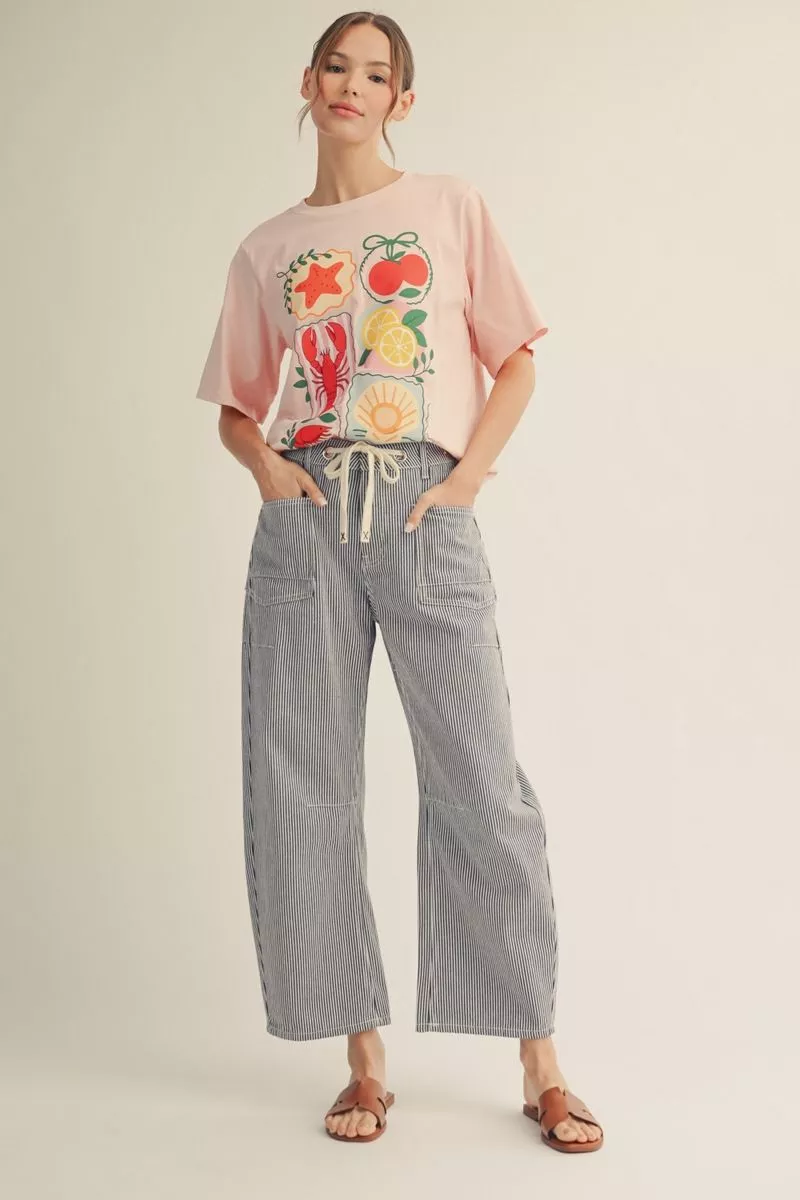 Striped Drawstring Pant - Denim
