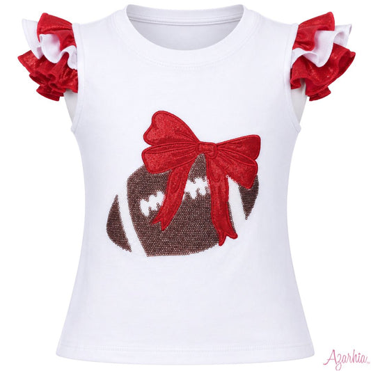Red Sequin Bow Football Top