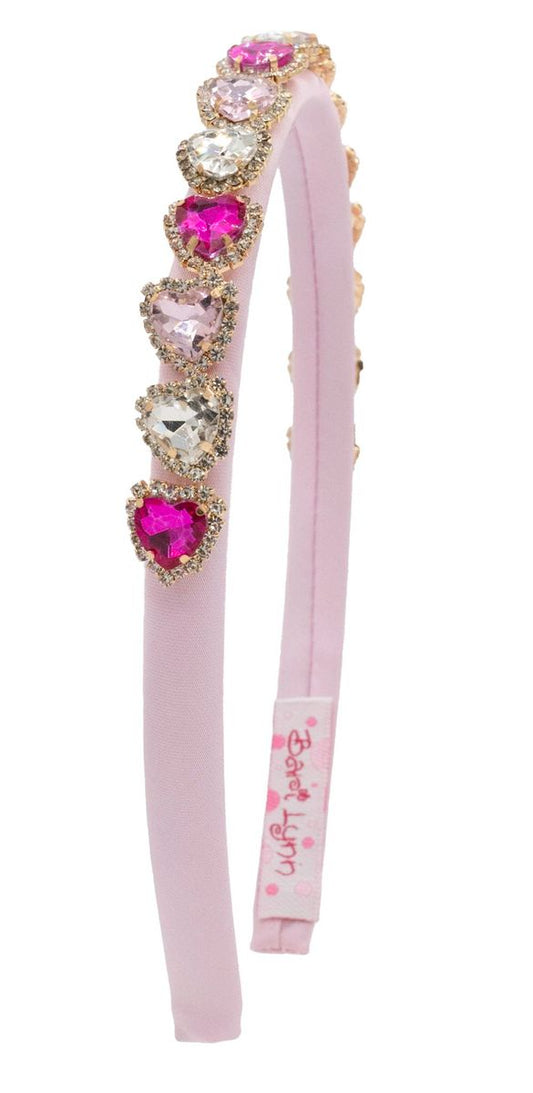 Pink Thin Satin Jewel Heart Headband