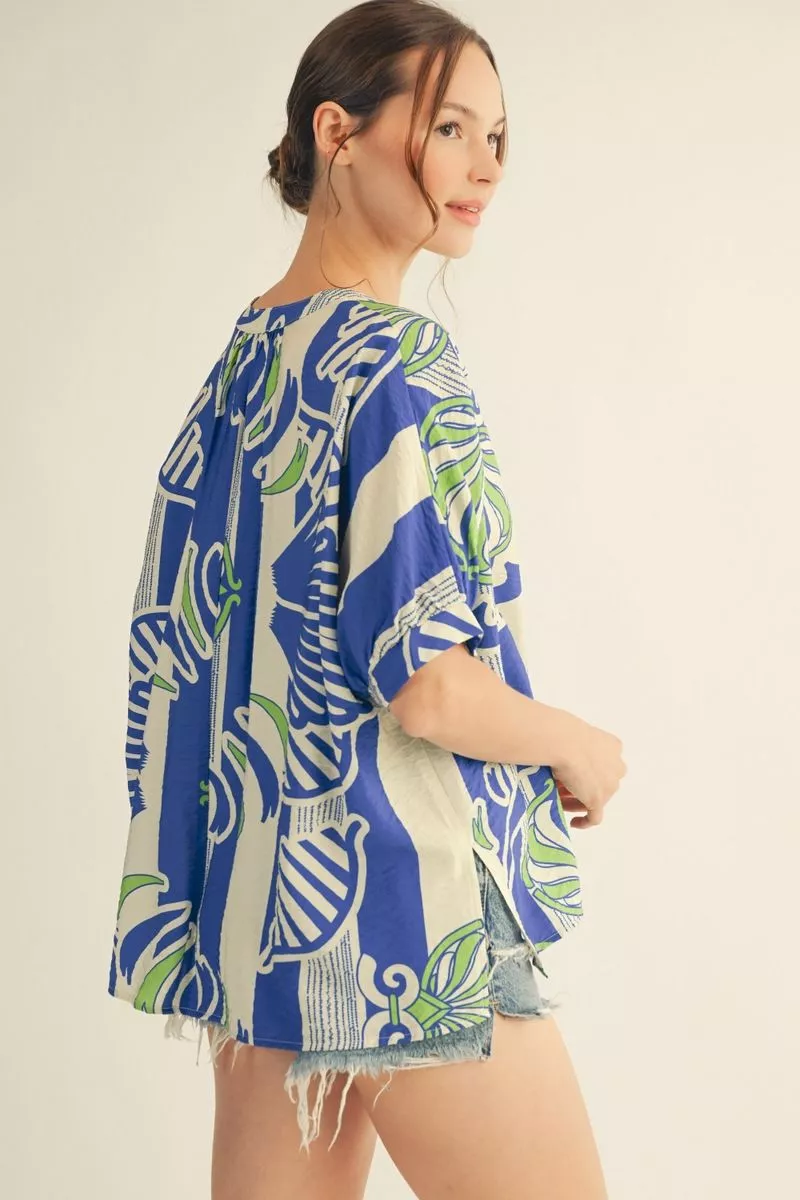 Blue/Green Boho Top