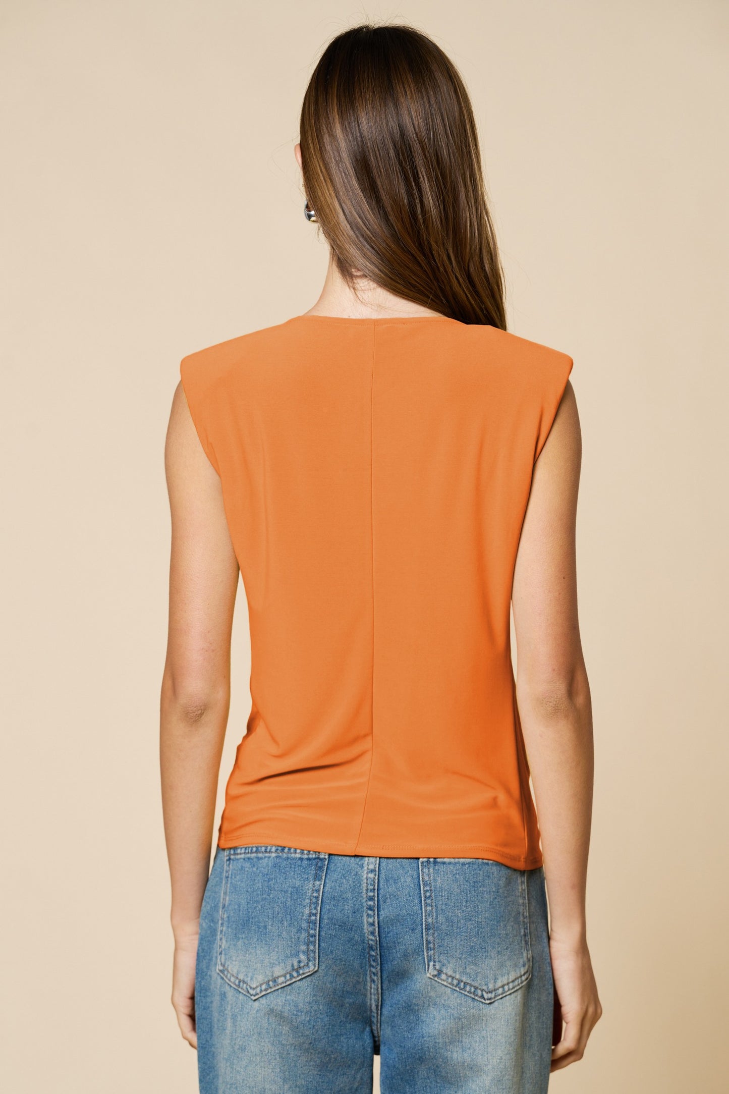 Apricot Cowl Neck Sleeveless Top