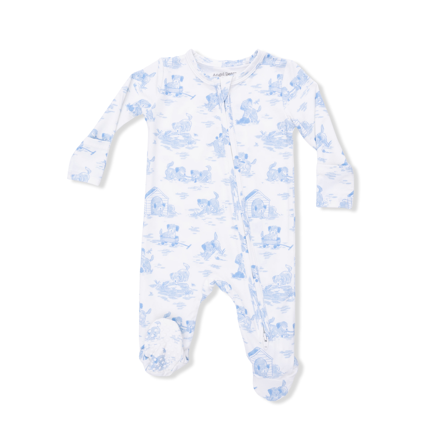 Blue Puppy Toile Zip Footie