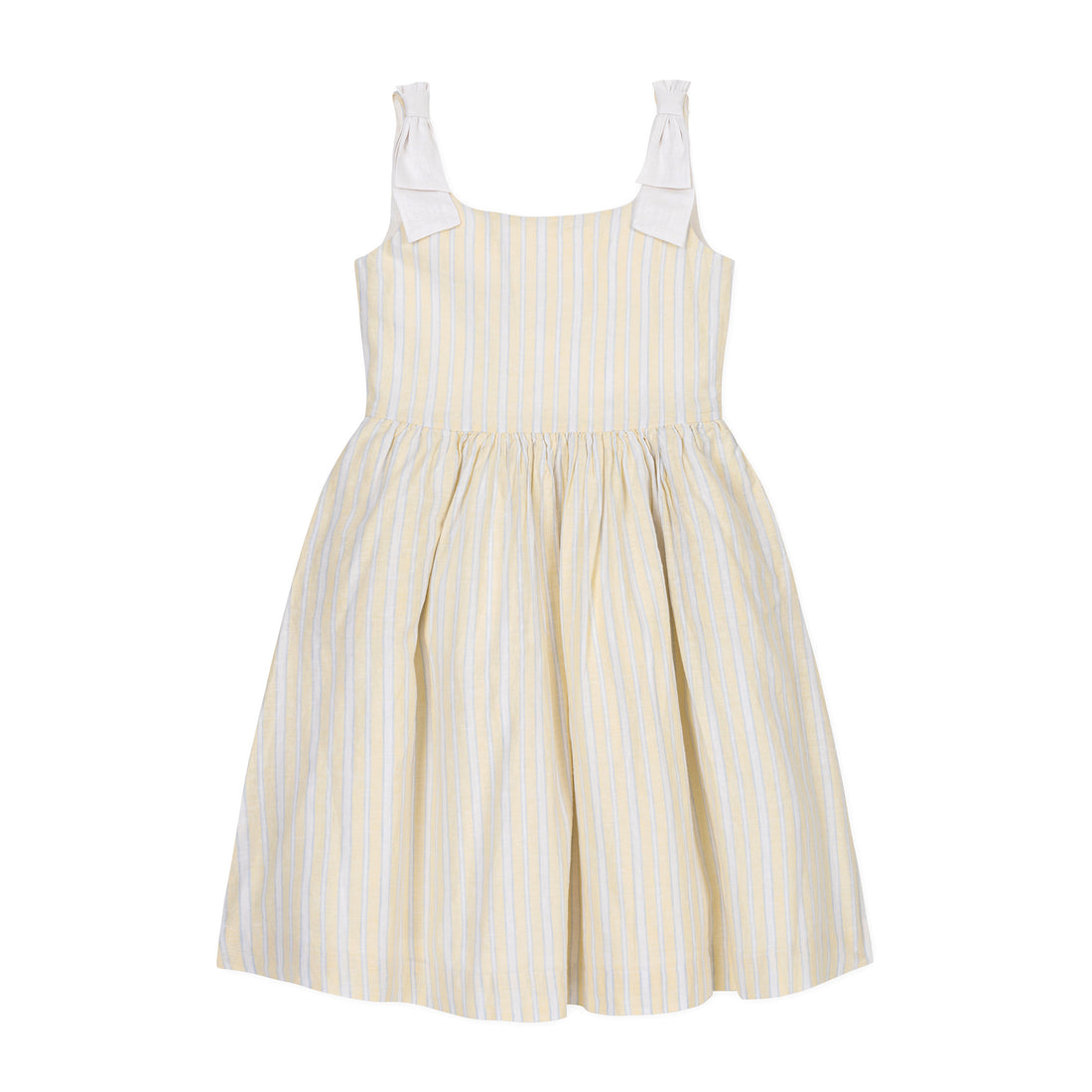 Sunlit Stripe Linen Bow Shoulder Dress