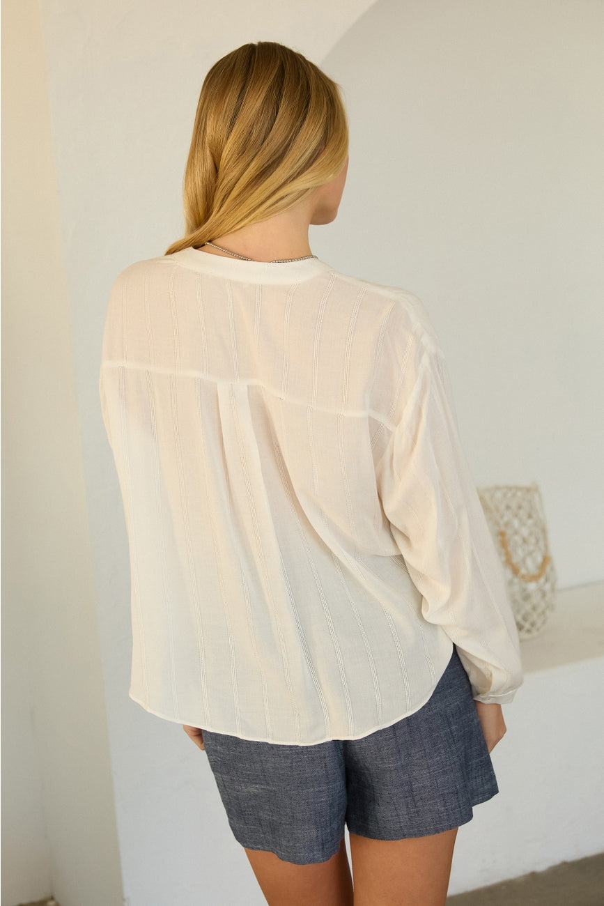 White Stripe Twist Front Buttondown