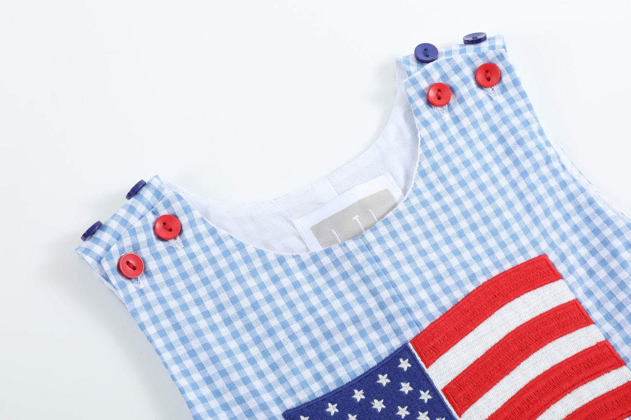 Gingham American Flag Shortalls