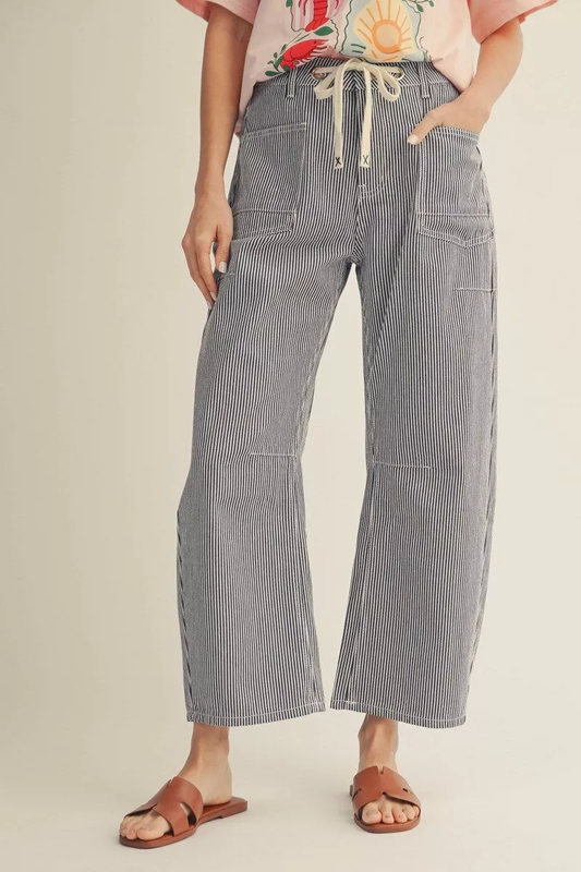 Striped Drawstring Pant - Denim