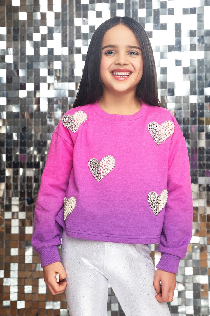 Ombre Rhinestone/Pearl Heart Sweatshirt