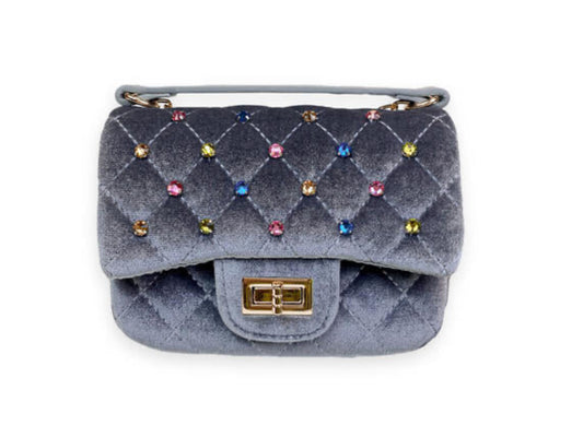 Grey Studded Velvet Purse