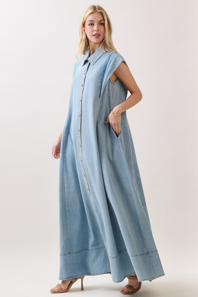Light Denim Button Down Maxi Dress